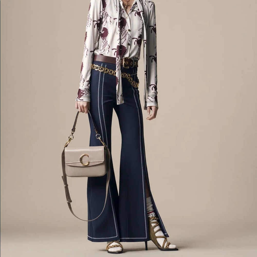 😍 Chloe “C” Small Motty Grey Leather & Suede Double Carry Crossbody Bag - Picture 12 of 12